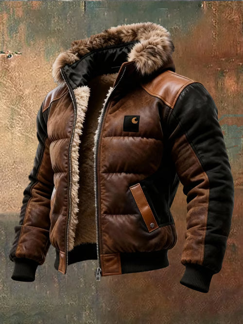 Chaqueta acolchada retro para hombre con cuello de doble capa, forrada cálidamente con algodón / chaqueta para exteriores